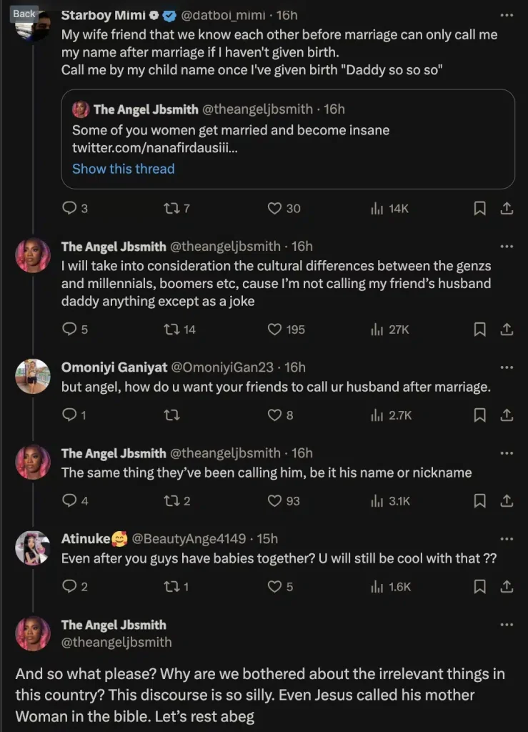 Reality star Angel Smith argues against married women who have an issue with their husband’s female friends addressing him by name